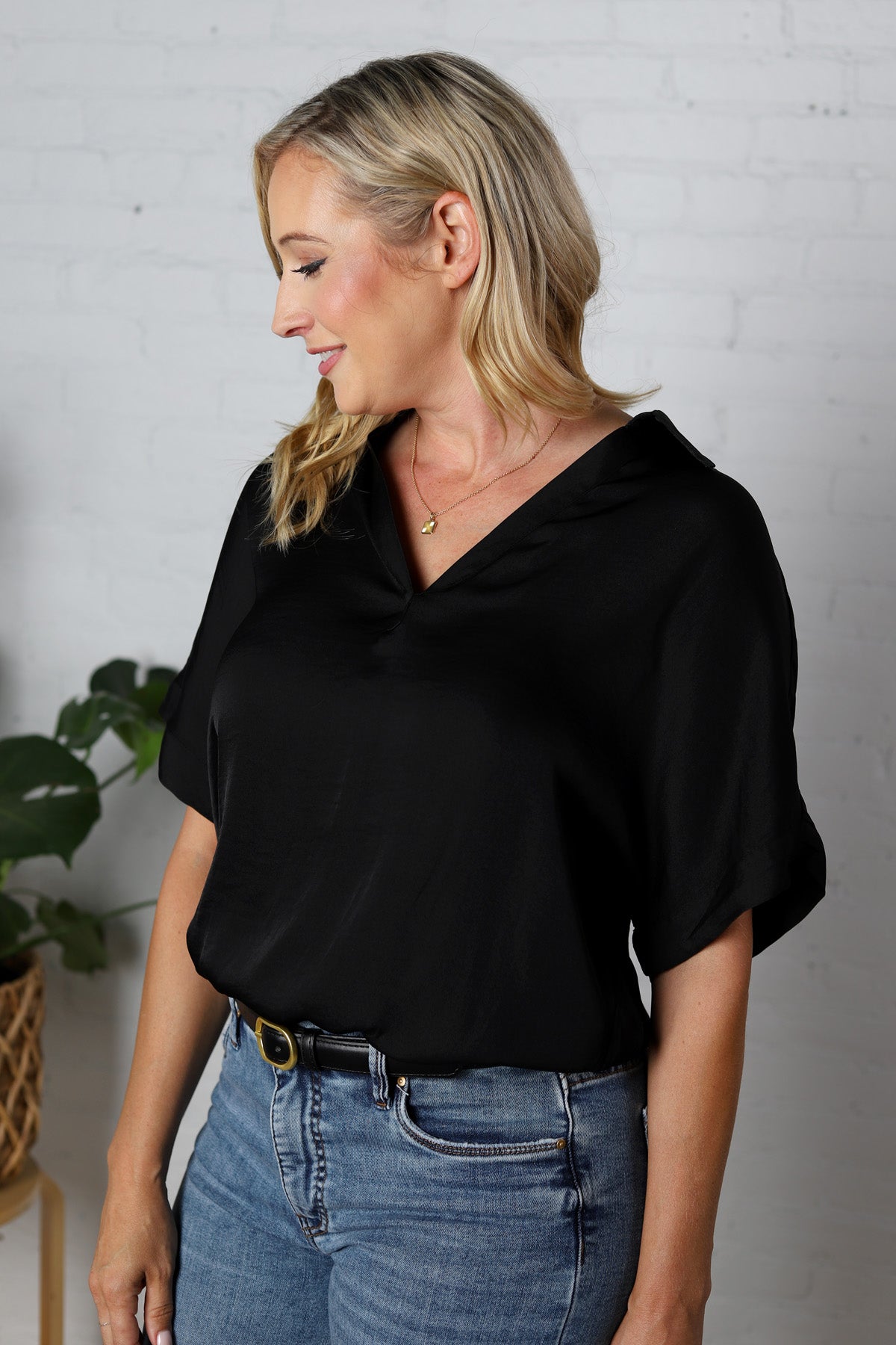 Kori Highlow Collar Blouse - Black - FINAL SALE