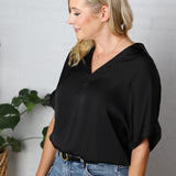 Kori Highlow Collar Blouse - Black - FINAL SALE