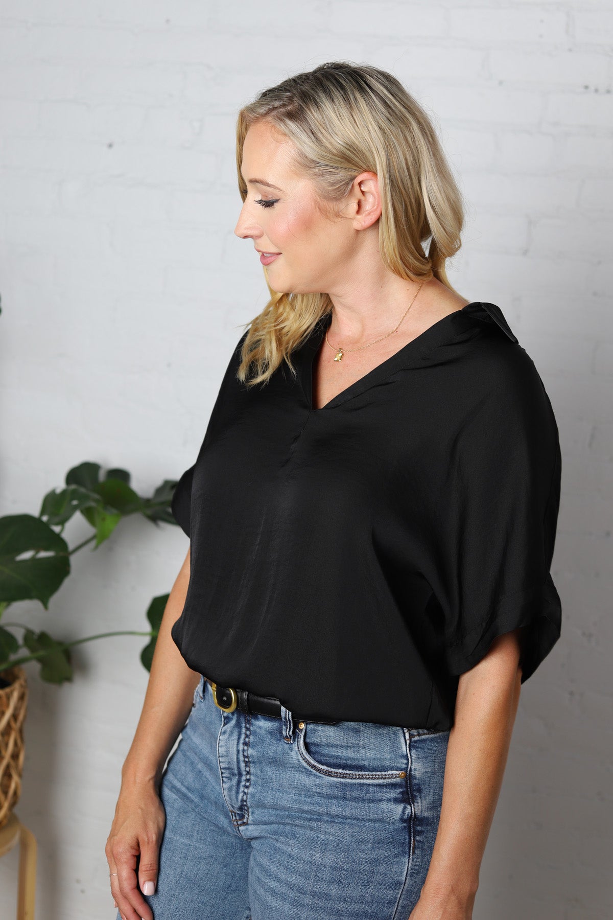 Kori Highlow Collar Blouse - Black - FINAL SALE