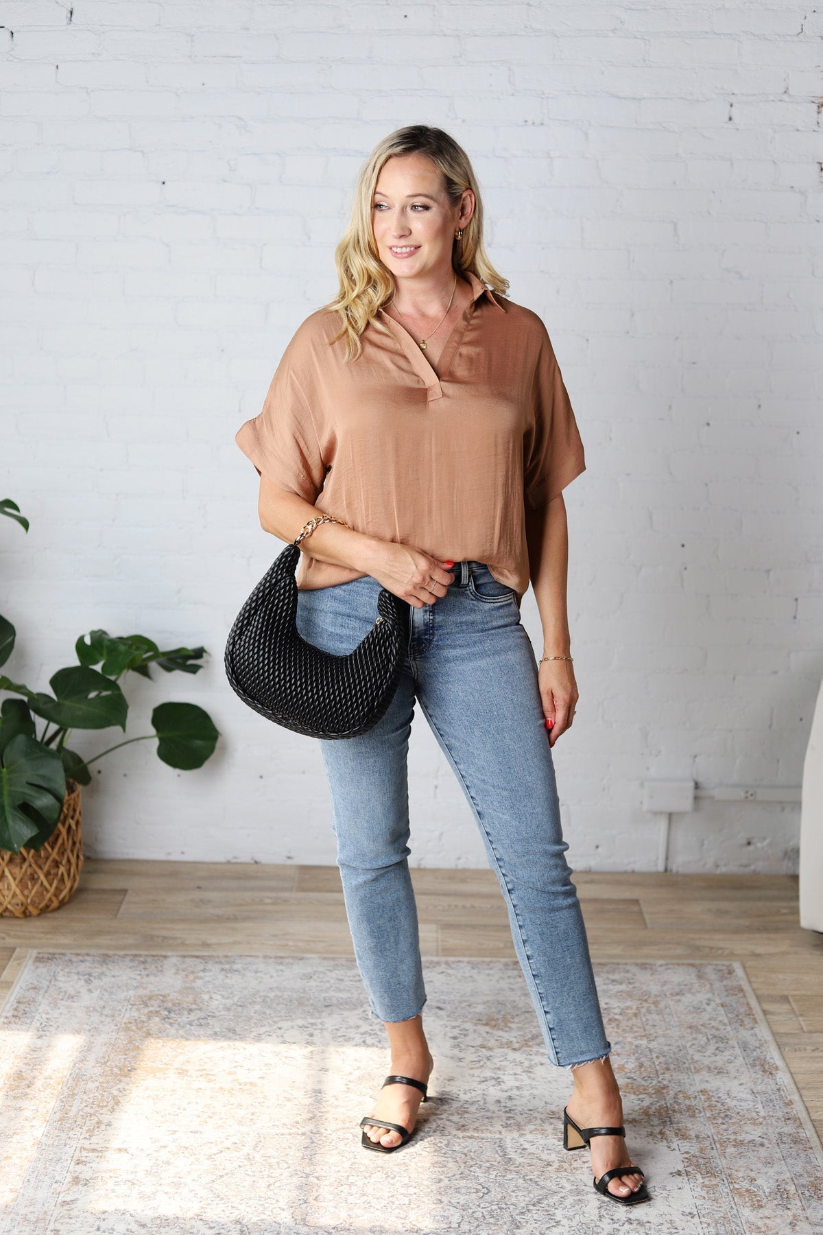 Kori Highlow Collar Blouse - Macchiato - FINAL SALE