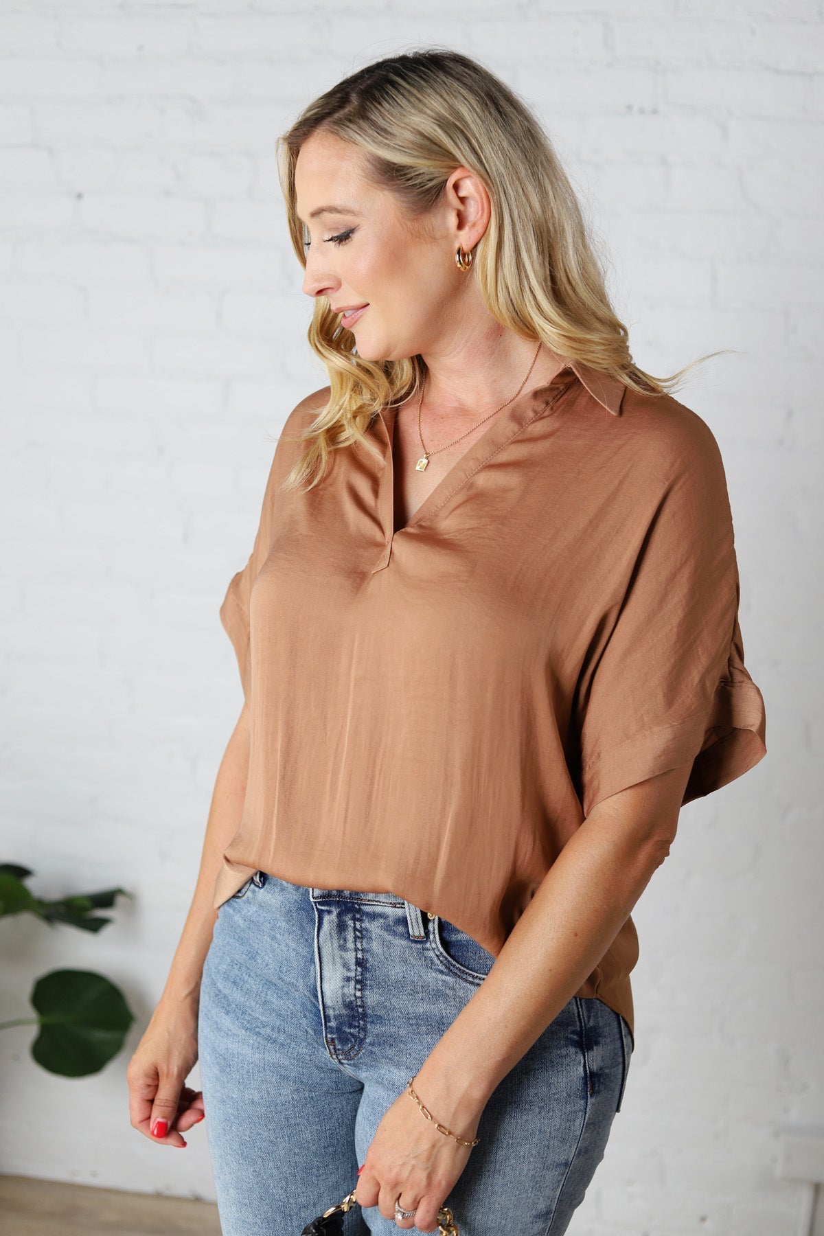 Kori Highlow Collar Blouse - Macchiato - FINAL SALE