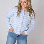 Korrin Striped Button-Up Sweater - Sky/White FINAL SALE
