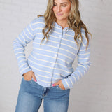 Korrin Striped Button-Up Sweater - Sky/White FINAL SALE
