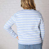 Korrin Striped Button-Up Sweater - Sky/White FINAL SALE