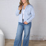 Korrin Striped Button-Up Sweater - Sky/White FINAL SALE
