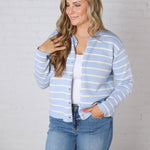 Korrin Striped Button-Up Sweater - Sky/White FINAL SALE