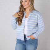 Korrin Striped Button-Up Sweater - Sky/White FINAL SALE