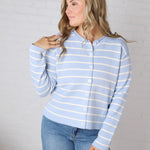 Korrin Striped Button-Up Sweater - Sky/White FINAL SALE