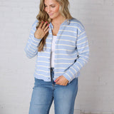 Korrin Striped Button-Up Sweater - Sky/White FINAL SALE