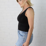 Kristi Basic V Neck Tank - Black