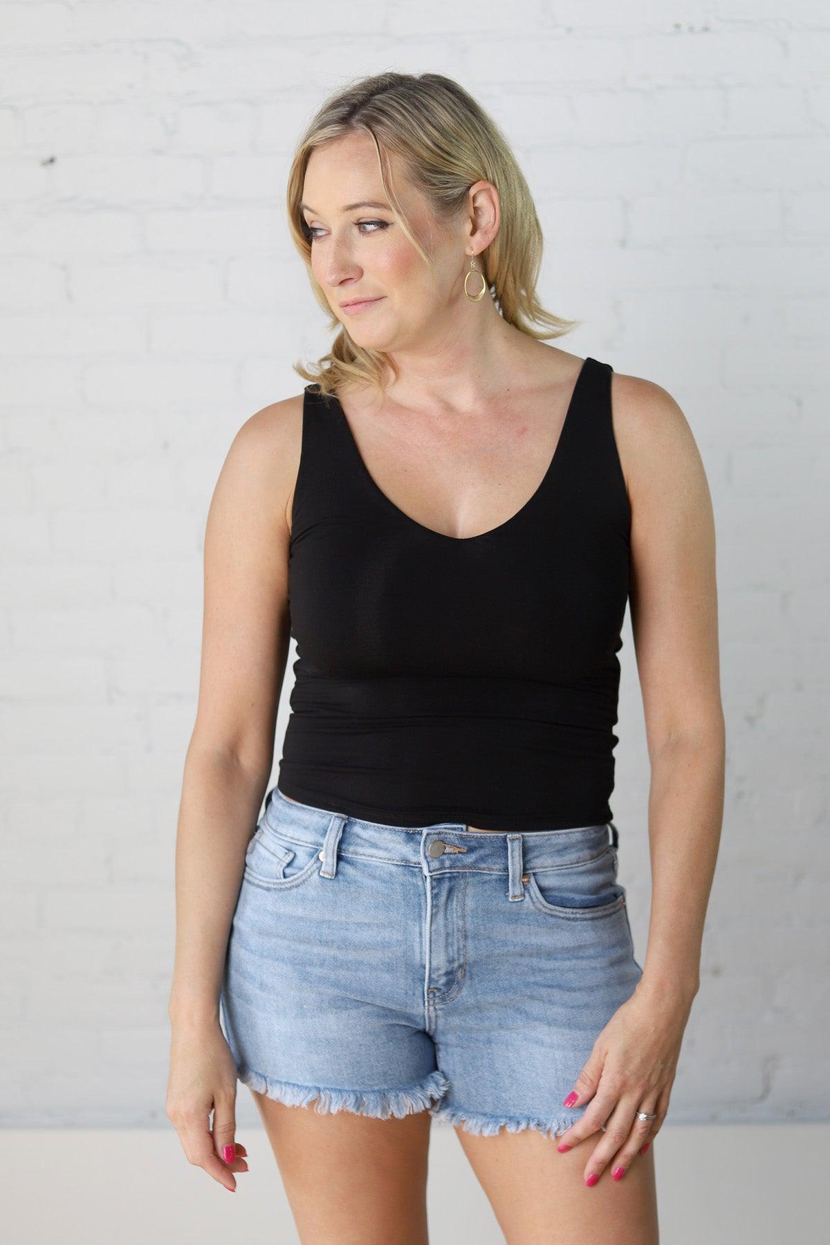 Kristi Basic V Neck Tank - Black - FINAL SALE