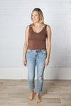 Kristi Basic V-Neck Tank - Brown