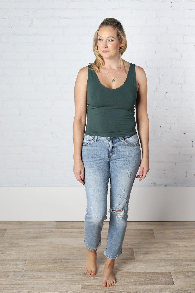 Kristi Basic V-Neck Tank - Spruce