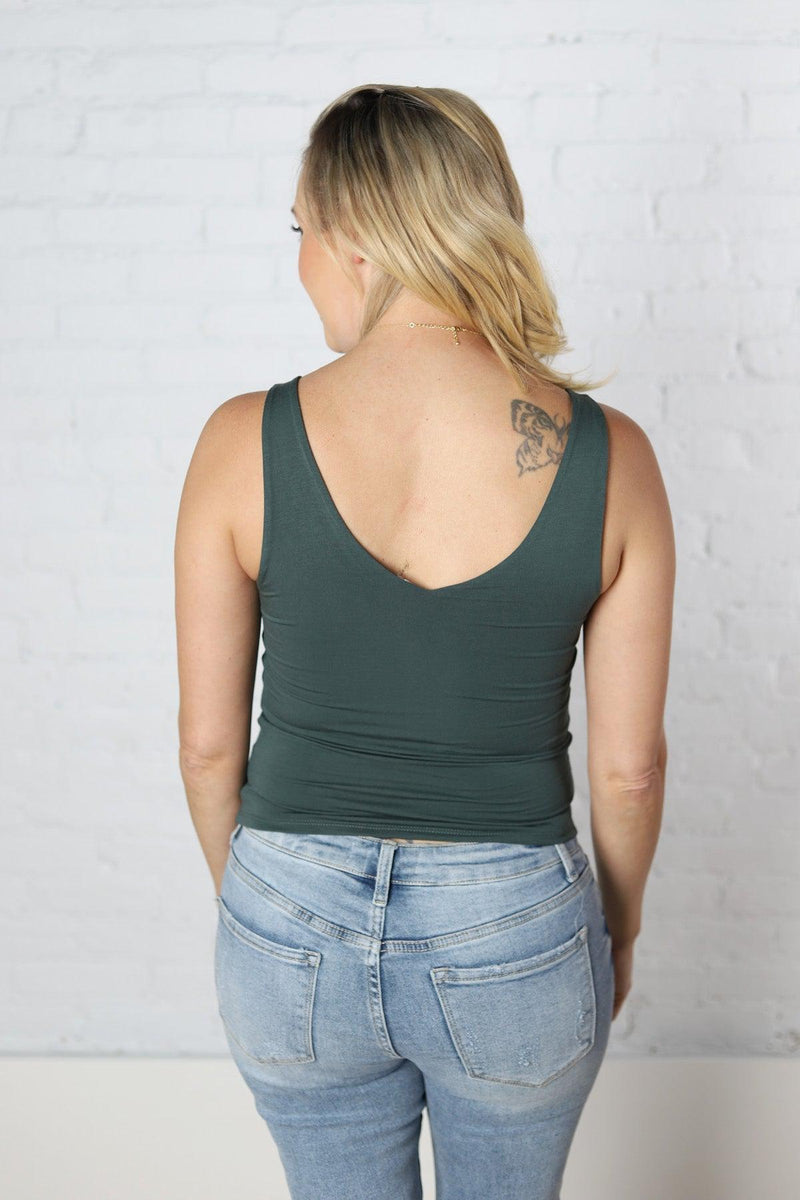 Kristi Basic V-Neck Tank - Spruce