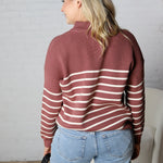 Kristine Half Zip Striped Sweater - Red Bean / Cream - FINAL SALE