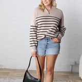 Kristine Half Zip Striped Sweater - Shell/Black