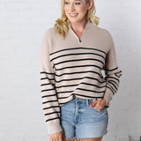 Kristine Half Zip Striped Sweater - Shell/Black