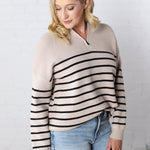 Kristine Half Zip Striped Sweater - Shell/Black