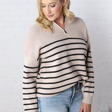 Kristine Half Zip Striped Sweater - Shell/Black