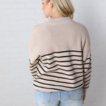 Kristine Half Zip Striped Sweater - Shell/Black