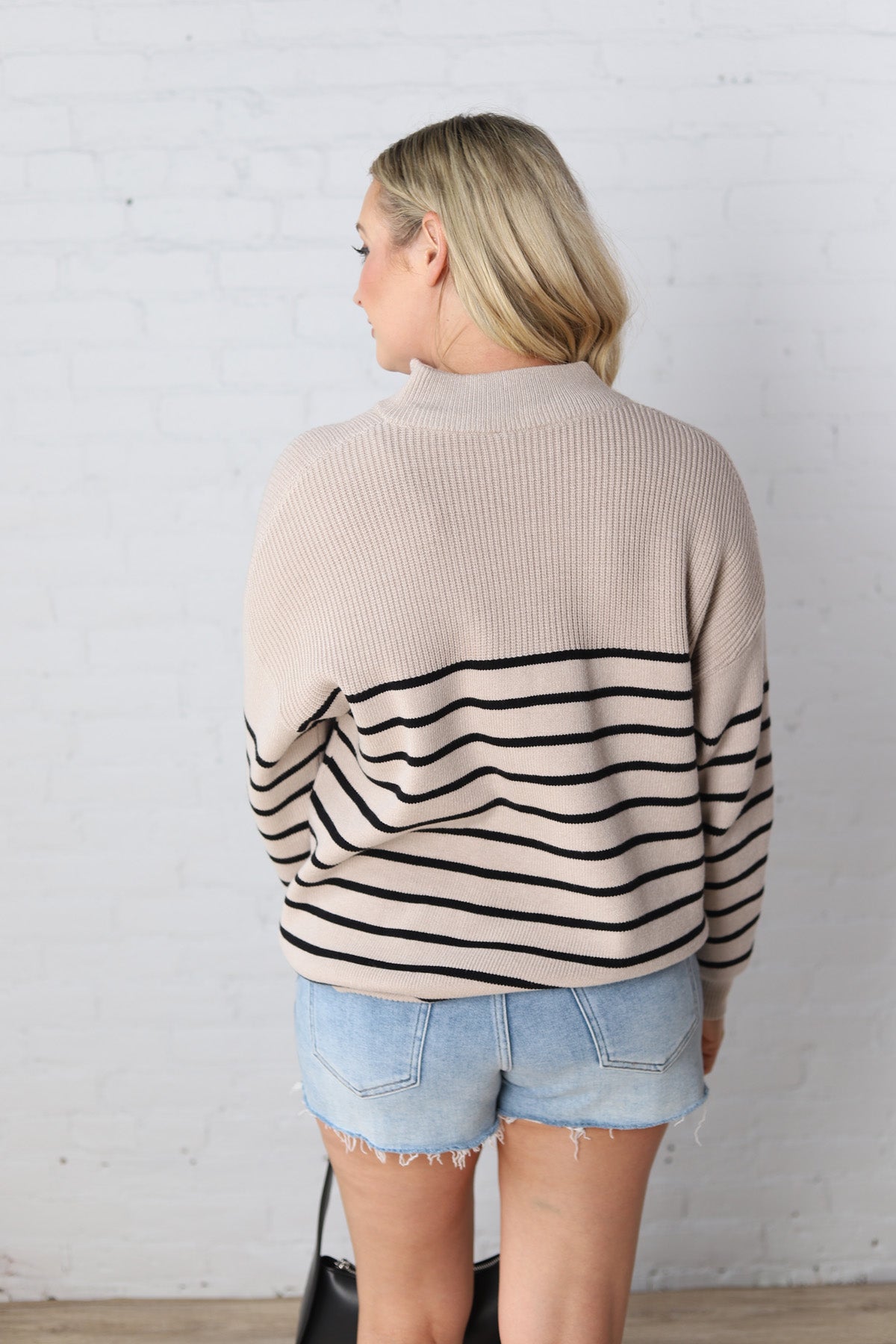 Kristine Half Zip Striped Sweater - Shell/Black