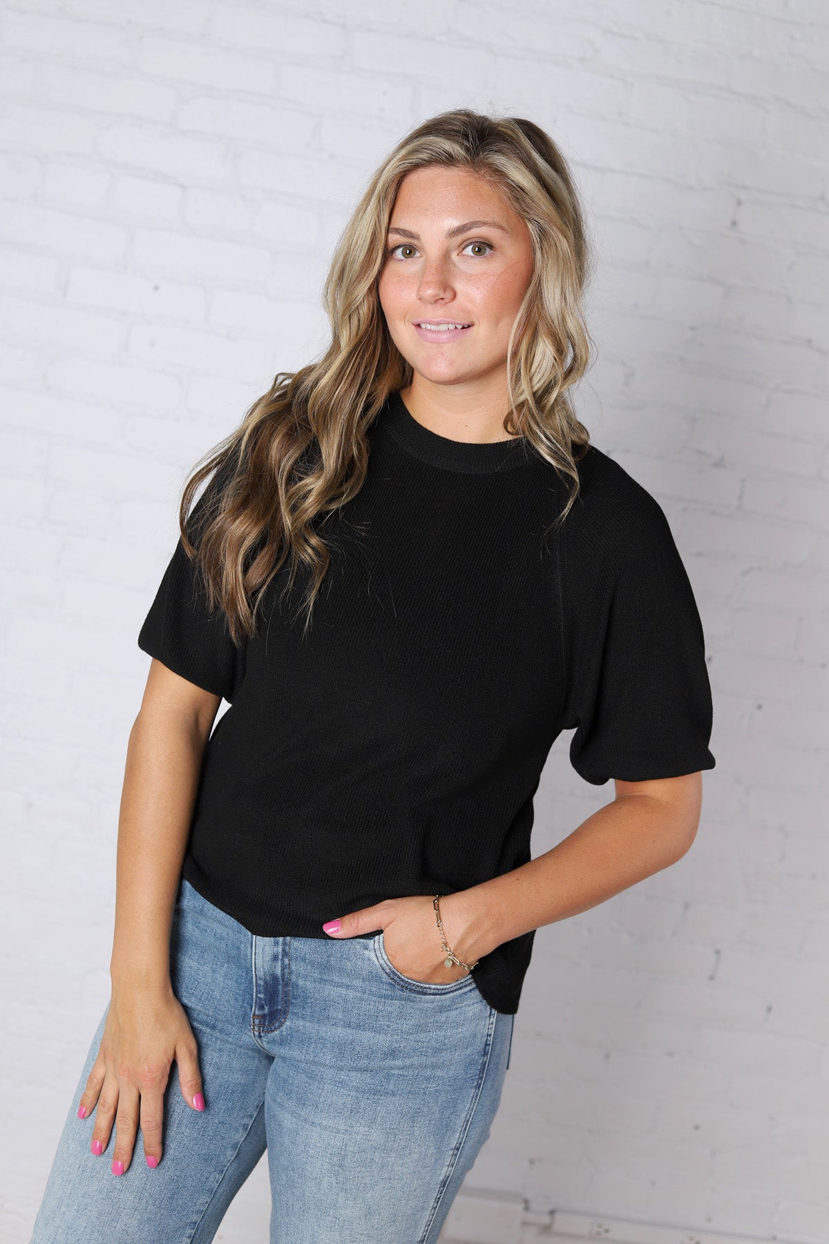 Kylie Lightweight Knit Raglan Sweater - Black