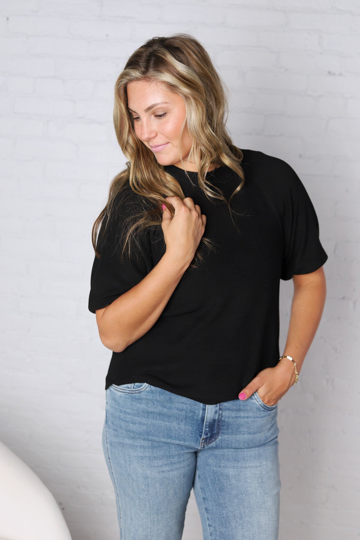 Kylie Lightweight Knit Raglan Sweater - Black