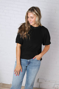 Kylie Lightweight Knit Raglan Sweater - Black