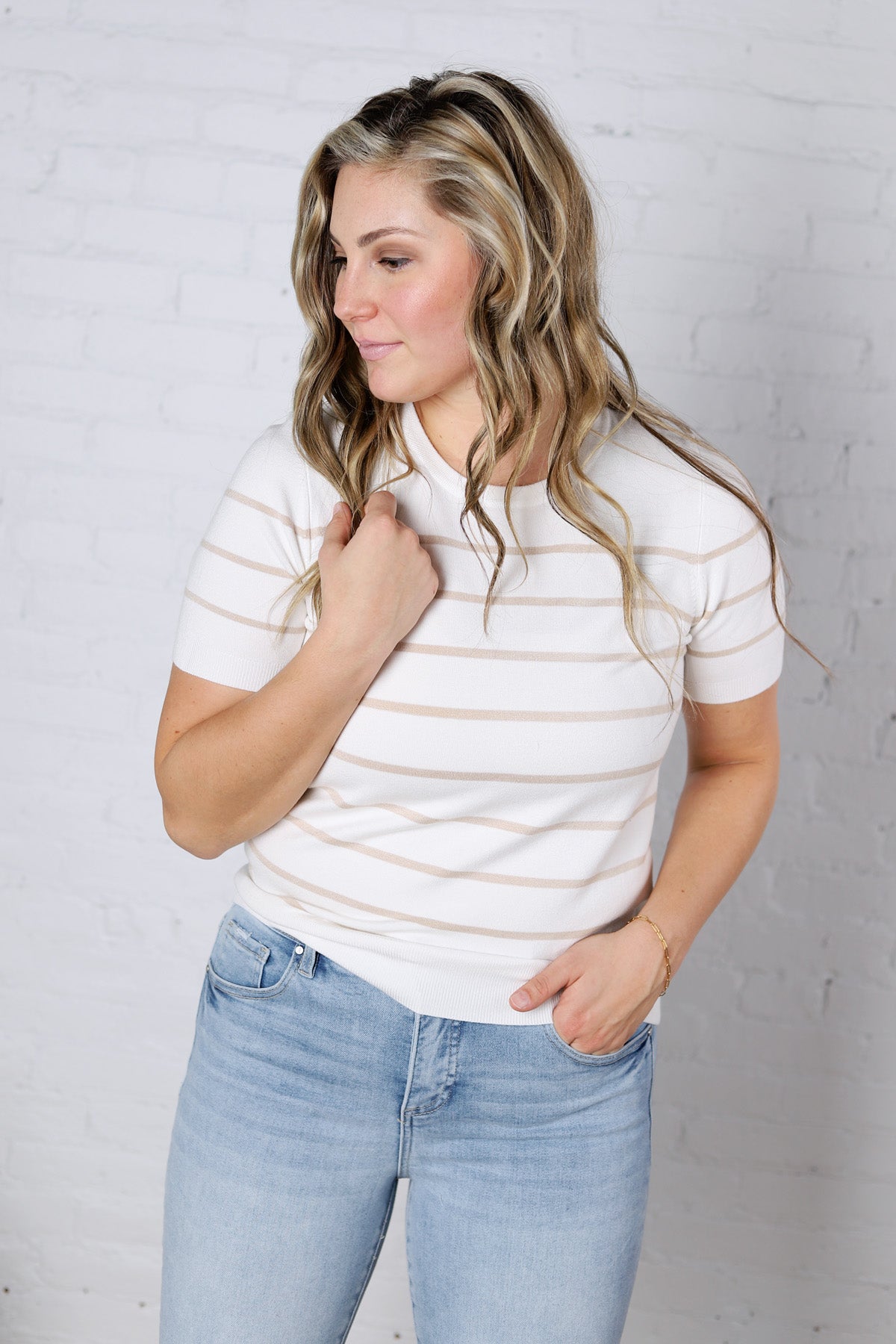 Kyrie Bold Striped Knit Top - Sand