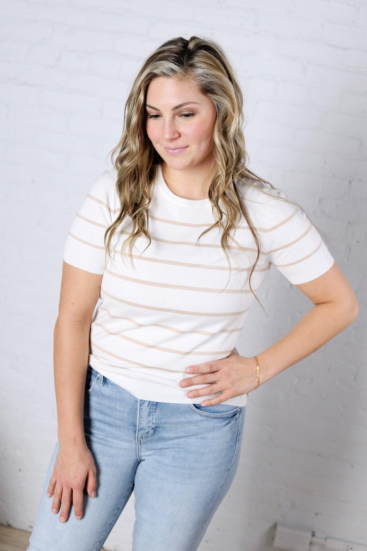 Kyrie Bold Striped Knit Top - Sand