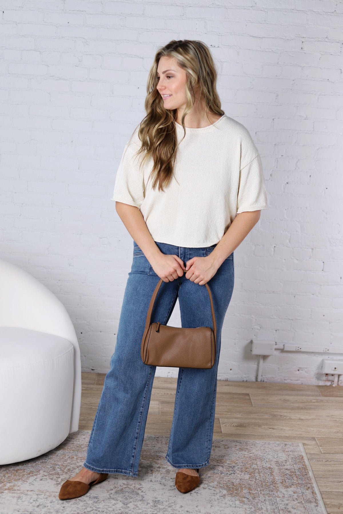 Laine Raw Edge Boxy Knit Sweater - Cream