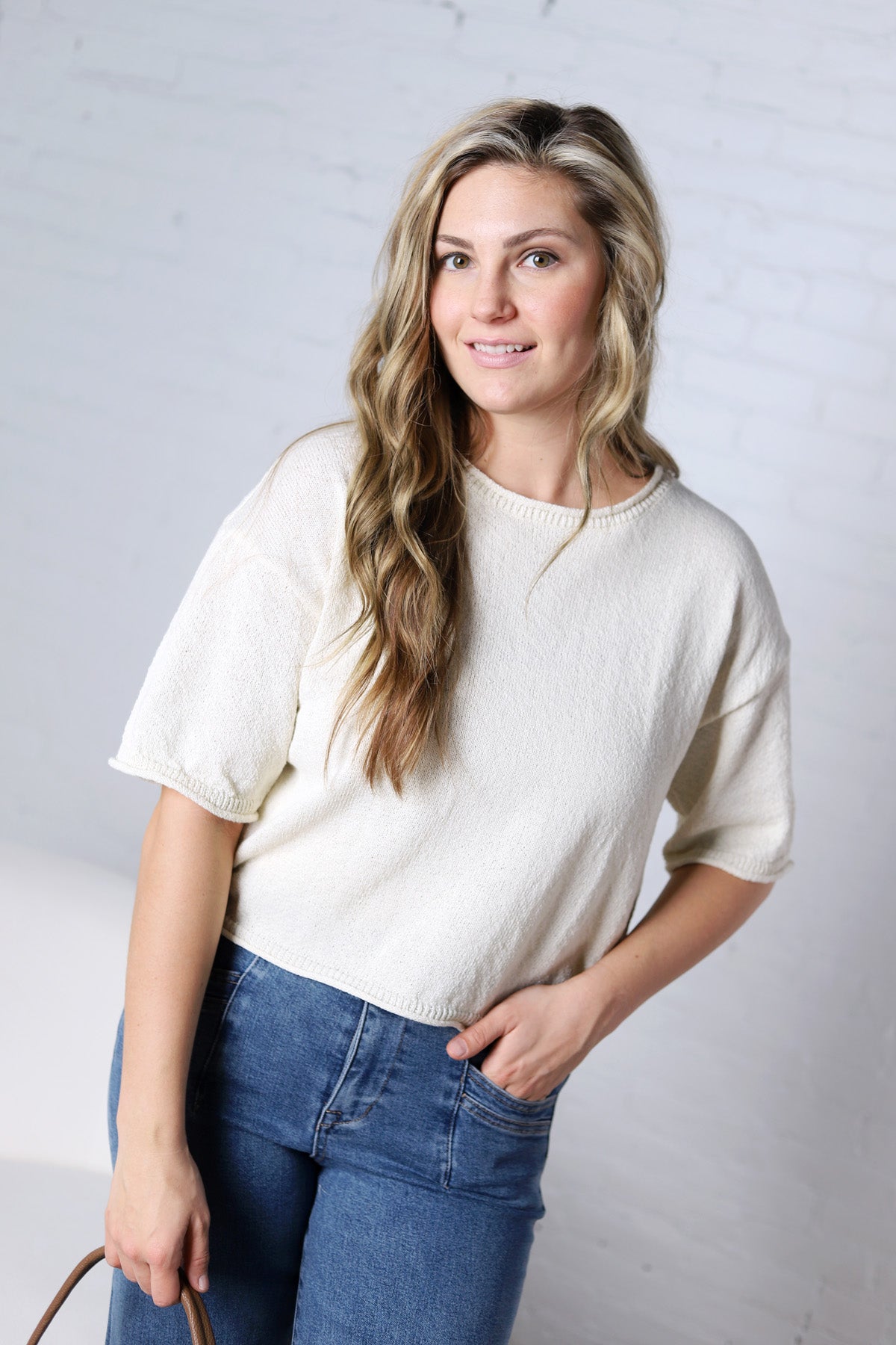 Laine Raw Edge Boxy Knit Sweater - Cream