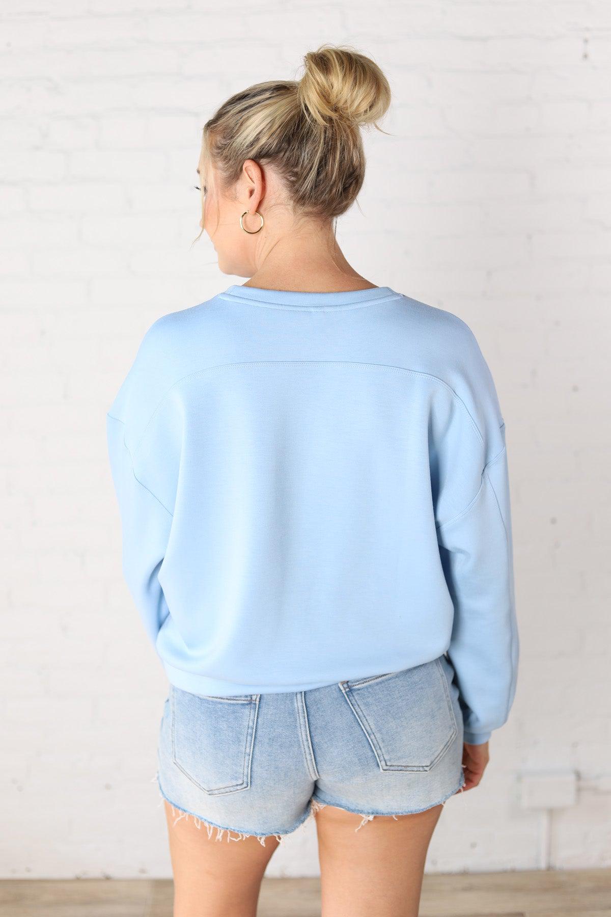 Laine Scuba Relaxed Crop Sweatshirt - Powder Blue