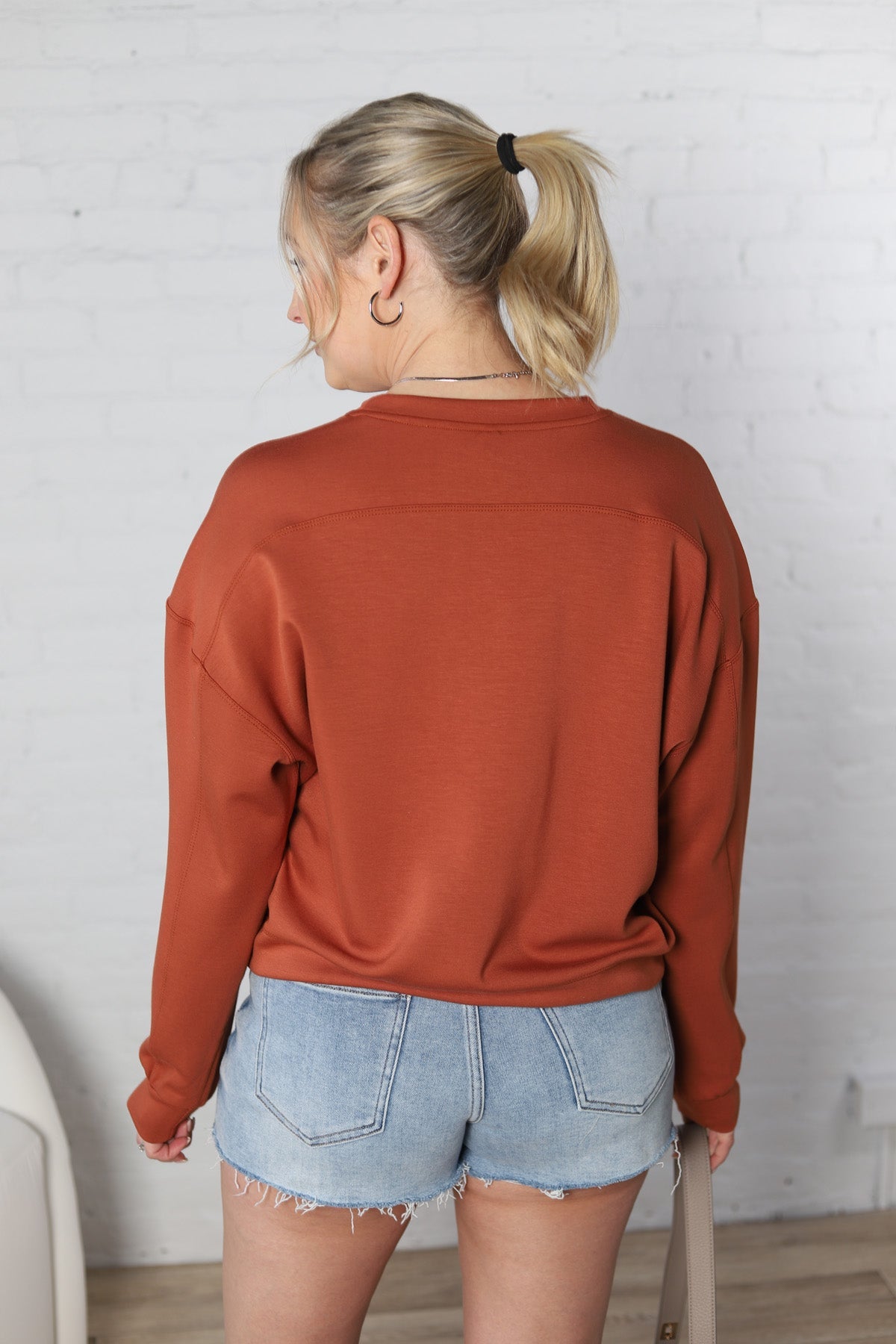 Laine Scuba Relaxed Crop Sweatshirt - Rust