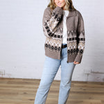 Lainey Knit Sweater Zip-Up Collar Neck - Heather Mocha