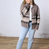 Lainey Knit Sweater Zip-Up Collar Neck - Heather Mocha