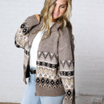 Lainey Knit Sweater Zip-Up Collar Neck - Heather Mocha