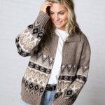 Lainey Knit Sweater Zip-Up Collar Neck - Heather Mocha