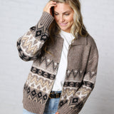 Lainey Knit Sweater Zip-Up Collar Neck - Heather Mocha