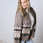 Lainey Knit Sweater Zip-Up Collar Neck - Heather Mocha