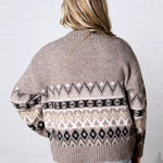 Lainey Knit Sweater Zip-Up Collar Neck - Heather Mocha