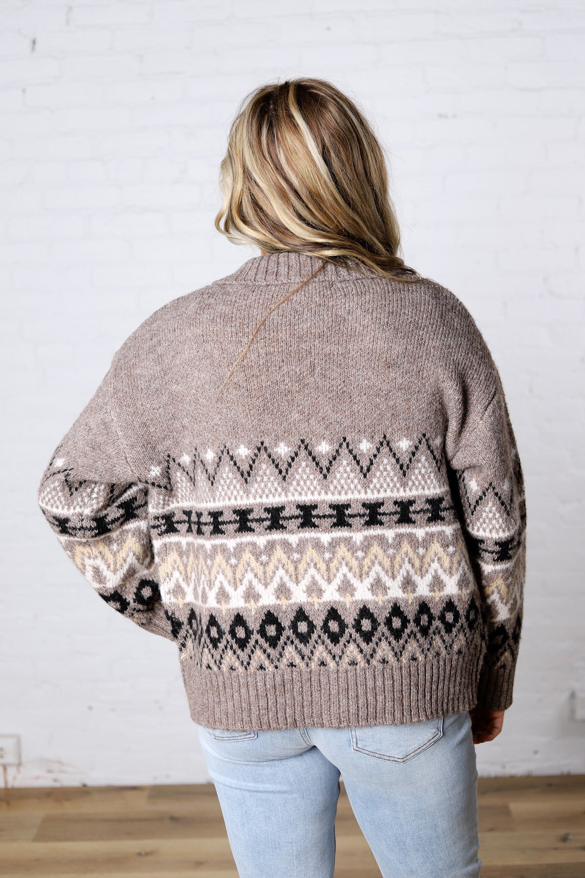 Lainey Knit Sweater Zip-Up Collar Neck - Heather Mocha