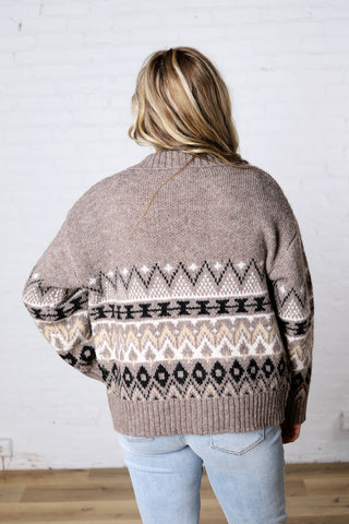 Lainey Knit Sweater Zip-Up Collar Neck - Heather Mocha