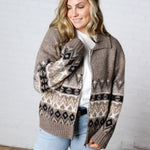 Lainey Knit Sweater Zip-Up Collar Neck - Heather Mocha