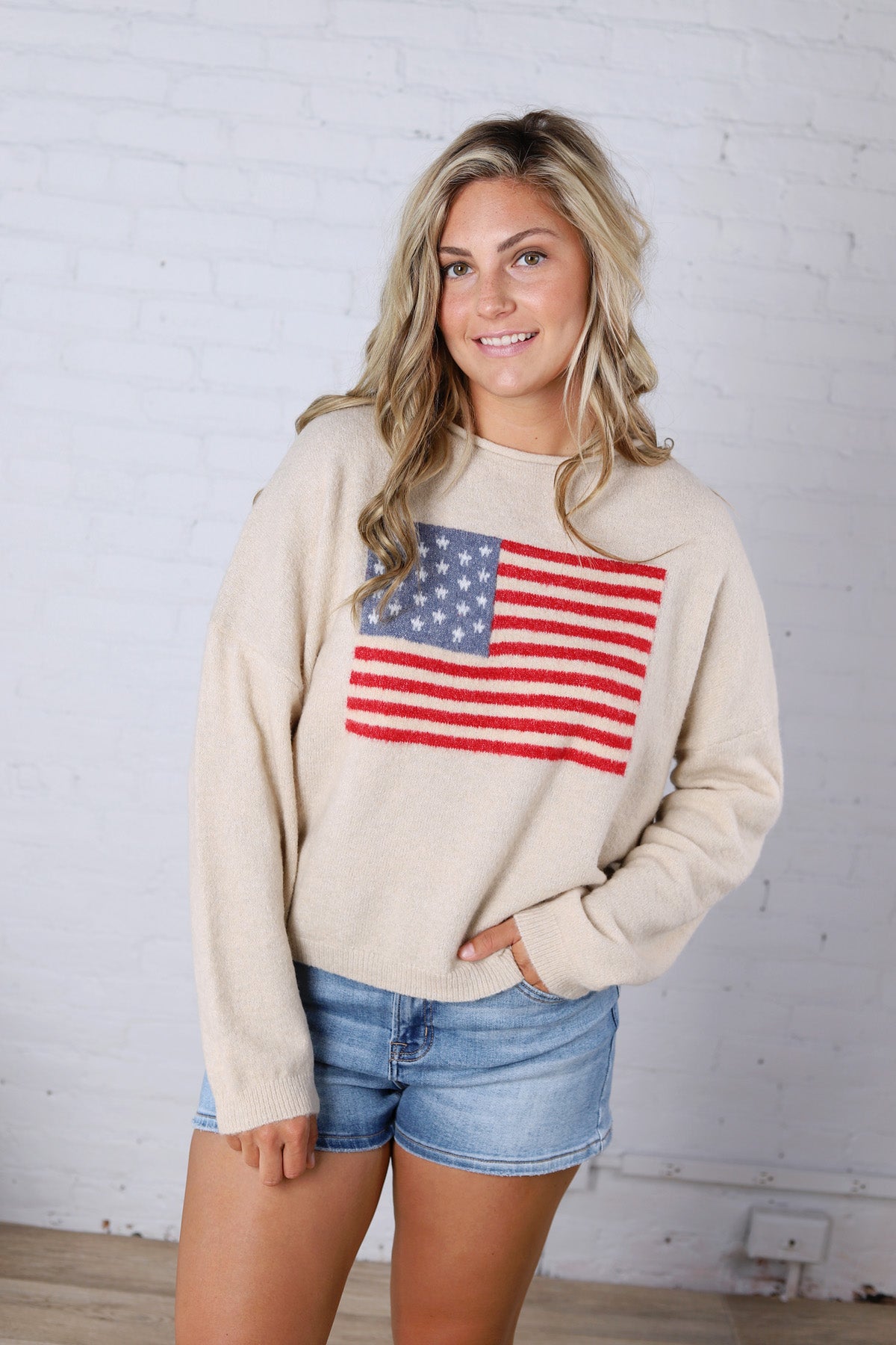 Larkin American Flag Sweater - Natural FINAL SALE