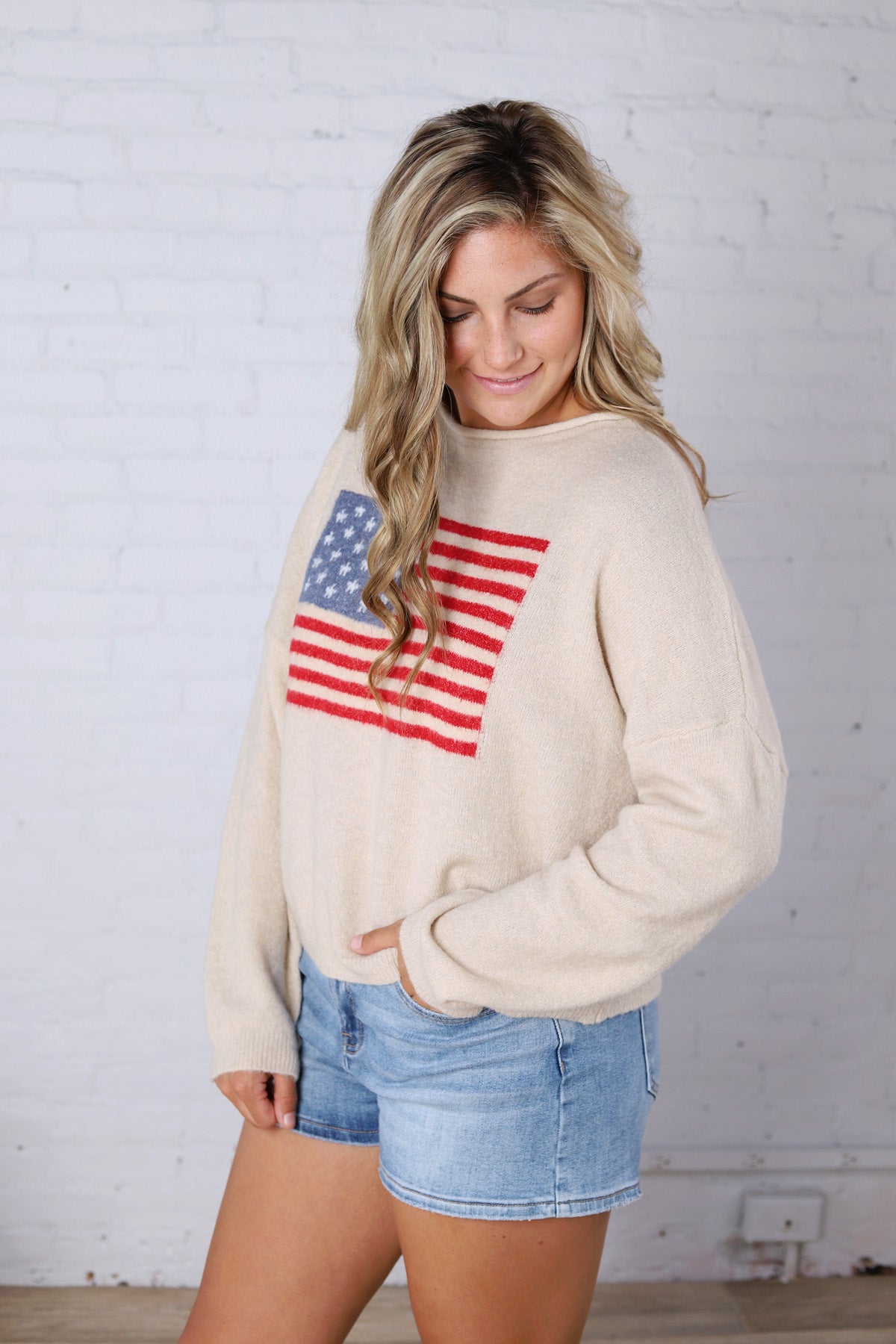 Larkin American Flag Sweater - Natural FINAL SALE