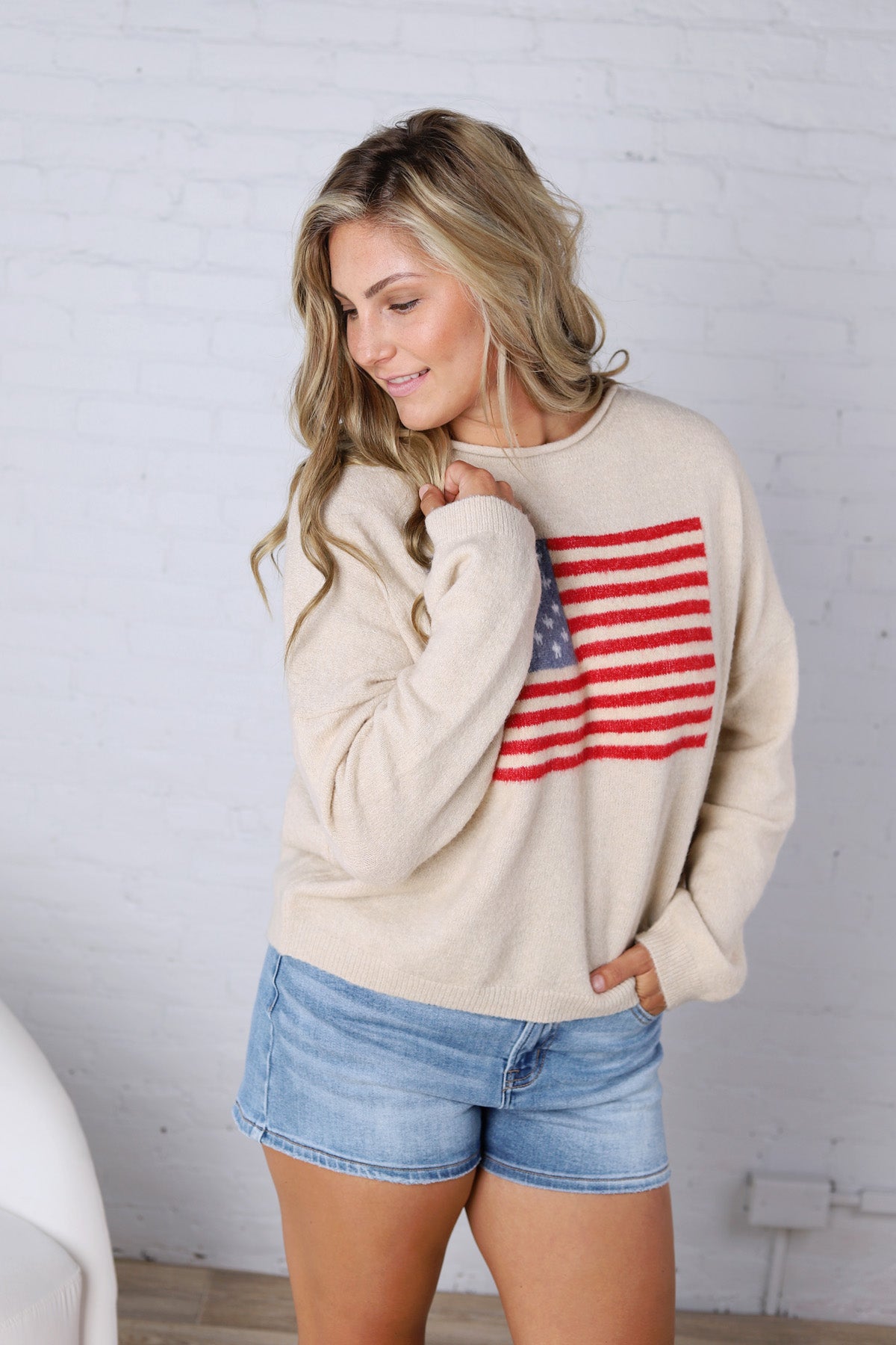 Larkin American Flag Sweater - Natural FINAL SALE