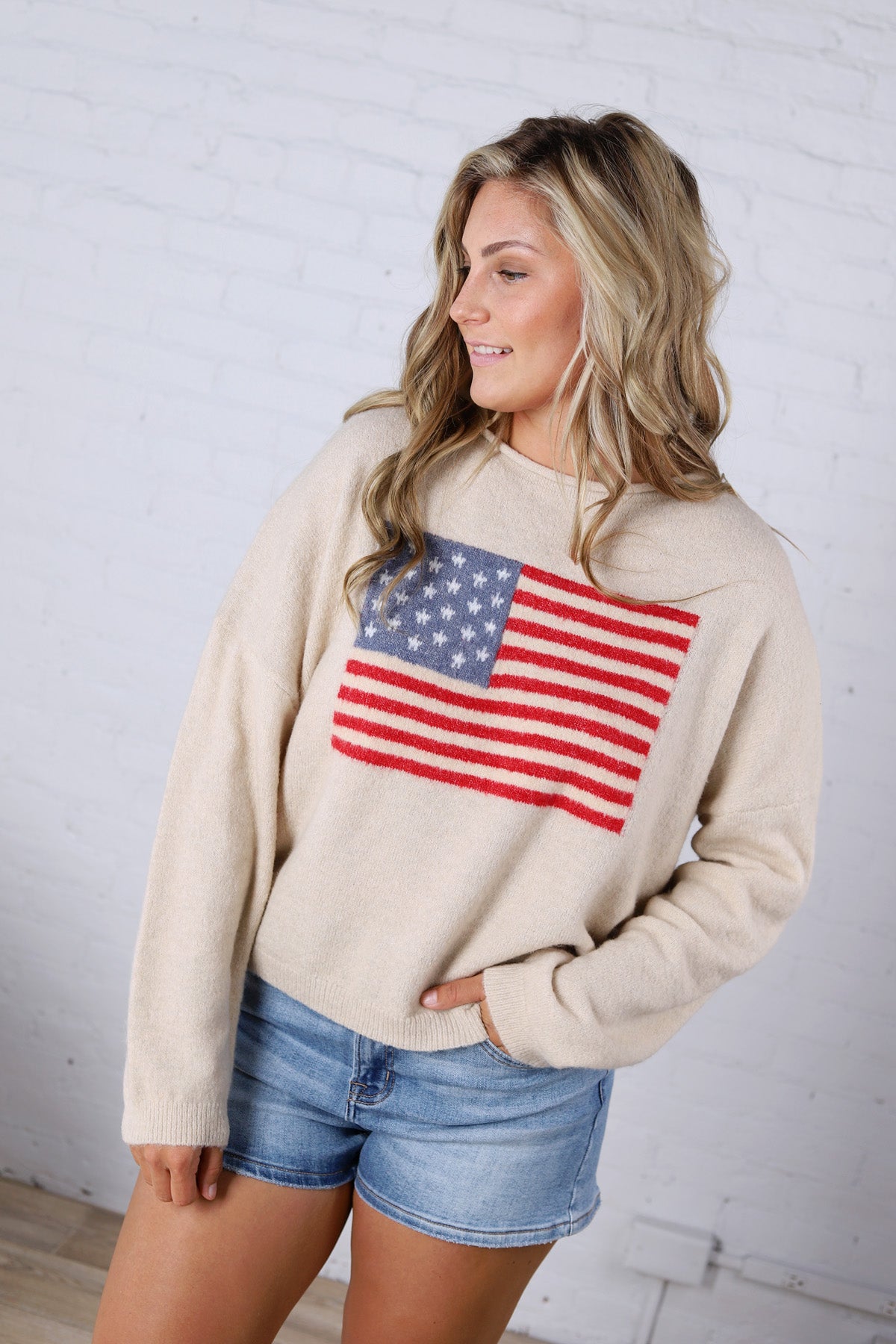 Larkin American Flag Sweater - Natural FINAL SALE