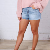 Laurel High Rise Distressed Denim Shorts - Victoria Blue