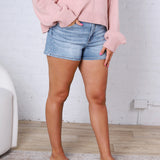 Laurel High Rise Distressed Denim Shorts - Victoria Blue